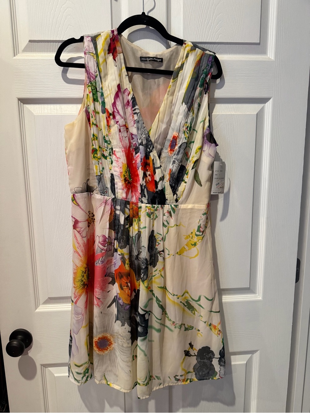 Madison Paige Cream Floral Pleated V-Neck Mini Dress